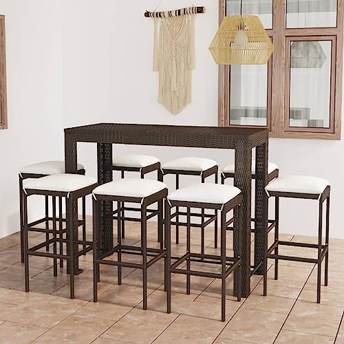 Willood 9 TLG Gartenbar Set mit Kissen Poly Rattan Braun Stahlrahmen solide und robust und stabil leicht zu bewegen Fußstütze sorgt für Komfort Kissenbezug ist abnehmbar waschbar von Willood