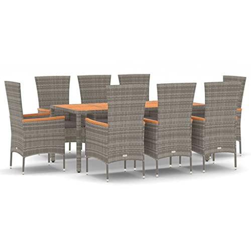 Willood 9 TLG. Garten Essgruppe Gartenmöbel mit Kissen Grau Poly Rattan 190 cm Tischlänge 8X Stuhl + Tisch von Willood