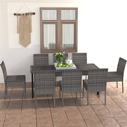 Willood 9-TLG. Garten-Essgruppe Terrassenmöbel Poly Rattan Grau von Willood
