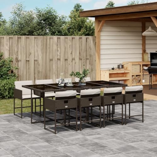 Willood 9 TLG. Garten Essgruppe mit Kissen Braun Poly Rattan Glas von Willood