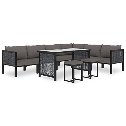 Willood 9-TLG. Garten-Lounge-Set mit Auflagen Poly Rattan Anthrazit von Willood