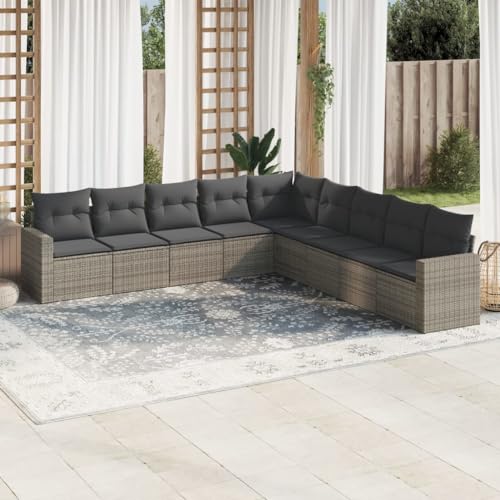 Willood 9 TLG. Garten Sofagarnitur mit Kissen Gartenmöbel Lounge Set Outdoor Loungemöbel Sitzgruppe Essgruppe Garnitur Grau Poly Rattan von Willood