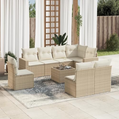 Willood 9 TLG. Gartenmöbel Lounge Set Outdoor Loungemöbel Sitzgruppe Essgruppe Garnitur Beige und weiß Poly Rattan von Willood