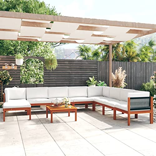 Willood 9-TLG. Gartenmöbel Set Garten Terrasse Balkonmöbel Sofa Bank Gartenset Sitzgarnitur Mittelsofa Ecksofa Garten Lounge Set mit Kissen Cremeweiß Massivholz Akazie von Willood