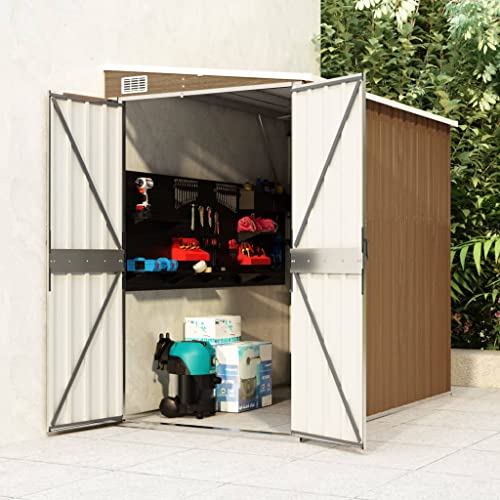 Willood Anbauschuppen Wand Geräteschuppen Kunststoffgriff mit Sperrfunktion Gerätehaus Gartenhaus Gartenschuppen Schuppen Braun 118x194x178 cm Verzinkter Stahl von Willood