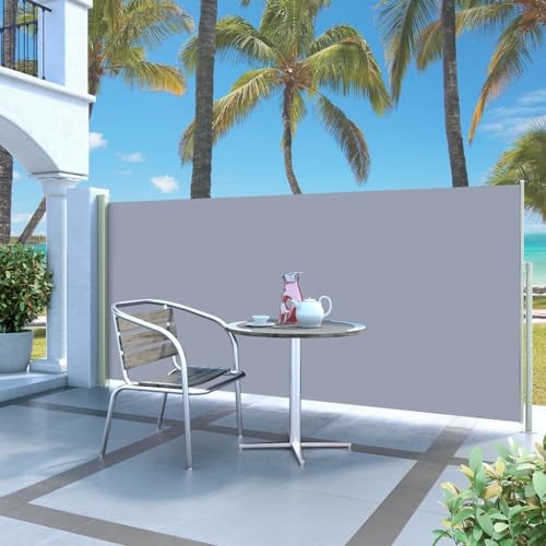 Willood Ausziehbare Seitenmarkise 140x300 cm Grau 140x300cm Sichtschutz Windschutz Sonnenschutz Balkon von Willood