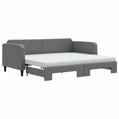 Willood Ausziehbares Bettgestell 2-in-1-Schlafsofa Tagesbett Gästebett Dunkelgrau 90 x 190 cm mit Bettkasten & Matratze von Willood