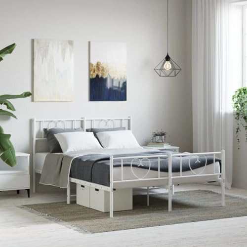 Willood Bettgestell Metall Bettrahmen mit Kopfteil und Fußteil Gästebett Tagesbett ohne Matratze Weiß 150x200 cm von Willood