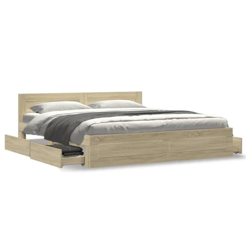 Willood Bettgestell mit Kopfteil Doppelbett lattenrost Bettrahmen Holzwerkstoff Sonoma-Eiche 180x200 cm Willood Bettgestell mit Kopfteil Doppelbett lattenrost Bettrahmen Holzwerkstoff Sonoma-Eiche 180x200 cm von Willood