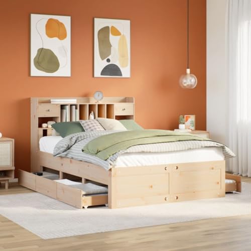 Willood Bettgestell mit Schubladen 140 x 190 cm Kopfteil mit Regal Natur Ohne Matratze von Willood