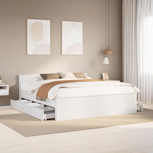 Willood Bettgestell mit Schubladen 180 x 200 cm Rechtwinkliges Kopfteil Weiß Ohne Matratze von Willood