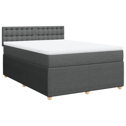 Willood Boxspringbett Einzelbett mit LED Matratze Bettgestell mit Knöpfen Kopfteile Polsterbett Dunkelgrau 160x200 cm Stoff von Willood