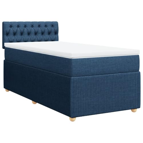 Willood Boxspringbett Einzelbett mit LED Matratze Bettgestell mit Kopfteil Knopfheftung Design Polsterbett mit Matratze Blau 100x200 cm Stoff von Willood