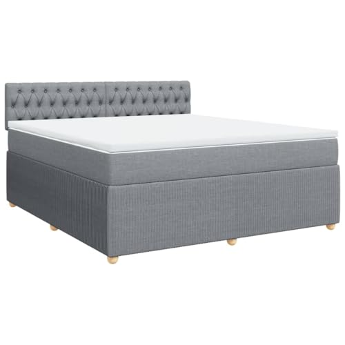 Willood Boxspringbett Einzelbett mit LED Matratze Bettgestell mit Kopfteil Knopfheftung Design Polsterbett mit Matratze Hellgrau 180x200 cm Stoff von Willood