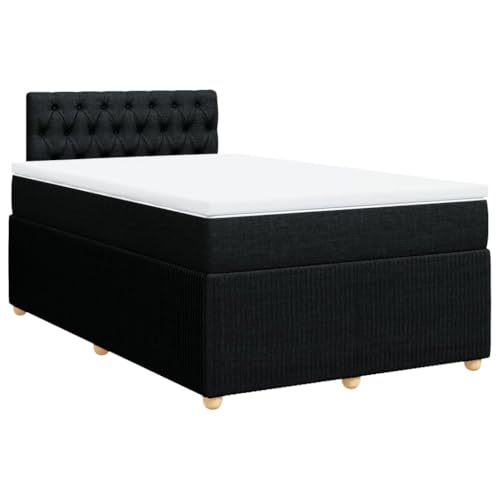 Willood Boxspringbett Einzelbett mit LED Matratze Bettgestell mit Kopfteil Knopfheftung Design Polsterbett mit Matratze Schwarz 120x200 cm Stoff von Willood