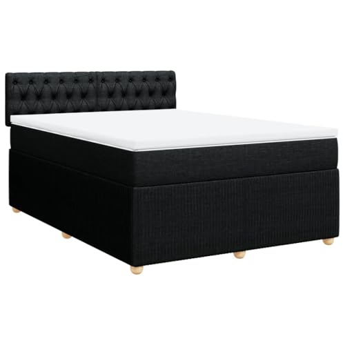 Willood Boxspringbett Einzelbett mit LED Matratze Bettgestell mit Kopfteil Knopfheftung Design Polsterbett mit Matratze Schwarz 140x190 cm Stoff von Willood