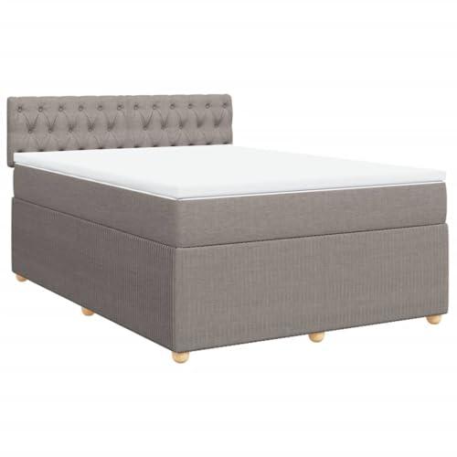 Willood Boxspringbett Einzelbett mit LED Matratze Bettgestell mit Kopfteil Knopfheftung Design Polsterbett mit Matratze Taupe 140x200 cm Stoff von Willood