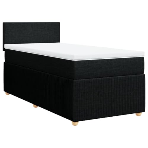 Willood Boxspringbett Einzelbett mit LED Matratze Bettgestell mit Kopfteil Schlichtes Design Polsterbett mit Matratze Schwarz 100x200 cm Stoff von Willood