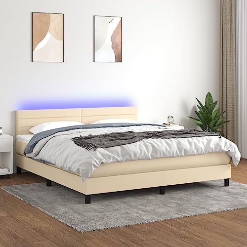 Willood Boxspringbett mit Matratze Bett Kopfteil LED, Einzelbett Bettgestell mit Lattenrost, Polsterbett Bettrahmen Creme 160x200 cm Stoff Horizontale Streifen Willood Boxspringbett mit Matratze Bett Kopfteil LED, Einzelbett Bettgestell mit Lattenrost, Polsterbett Bettrahmen Creme 160x200 cm Stoff Horizontale Streifen von Willood