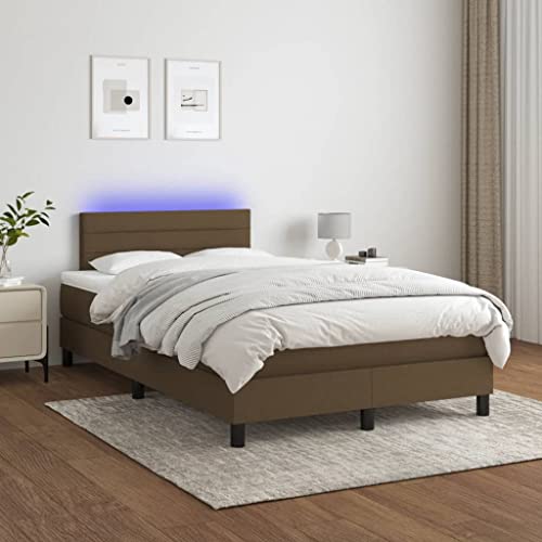 Willood Boxspringbett mit Matratze Bett Kopfteil LED, Einzelbett Bettgestell mit Lattenrost, Polsterbett Bettrahmen Dunkelbraun 120x200 cm Stoff Horizontale Streifen von Willood