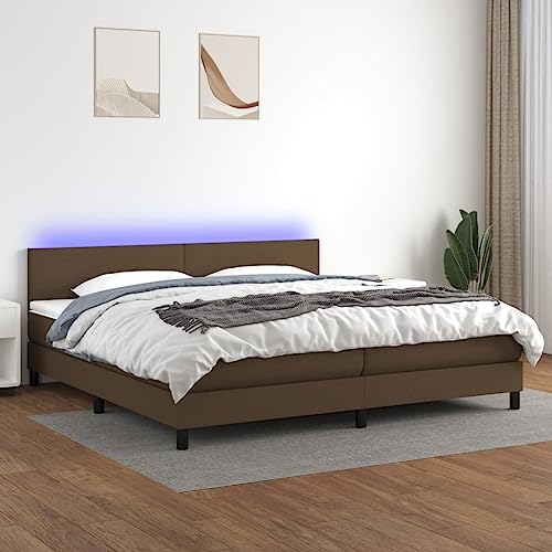 Willood Boxspringbett mit Matratze Bett Kopfteil LED, Einzelbett Bettgestell mit Lattenrost, Polsterbett Bettrahmen Dunkelbraun 200x200 cm Stoff Schlichtes Design von Willood