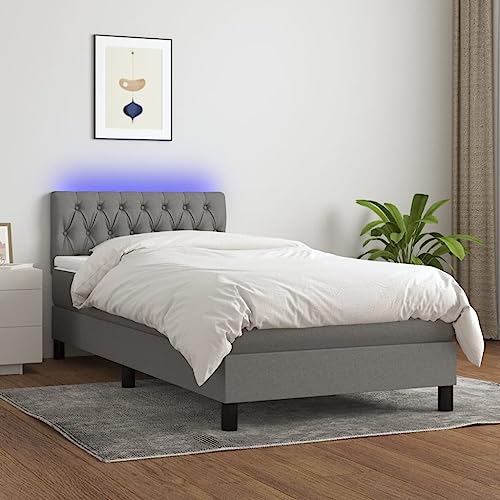 Willood Boxspringbett mit Matratze Bett Kopfteil LED, Einzelbett Bettgestell mit Lattenrost, Polsterbett Bettrahmen Dunkelgrau 100x200 cm Stoff Knopfheftung Design von Willood