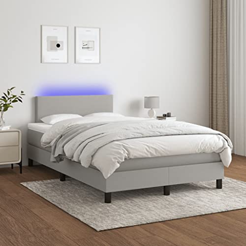Willood Boxspringbett mit Matratze Bett Kopfteil LED, Einzelbett Bettgestell mit Lattenrost, Polsterbett Bettrahmen Hellgrau 120x200 cm Stoff Schlichtes Design von Willood