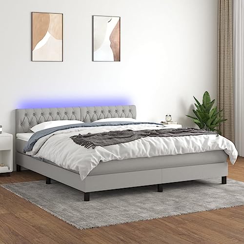 Willood Boxspringbett mit Matratze Bett Kopfteil LED, Einzelbett Bettgestell mit Lattenrost, Polsterbett Bettrahmen Hellgrau 180x200 cm Stoff Knopfheftung Design von Willood