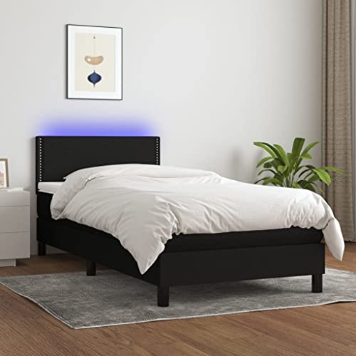 Willood Boxspringbett mit Matratze Bett Kopfteil LED, Einzelbett Bettgestell mit Lattenrost, Polsterbett Bettrahmen Schwarz 100x200 cm Stoff Flach mit Nägeln von Willood