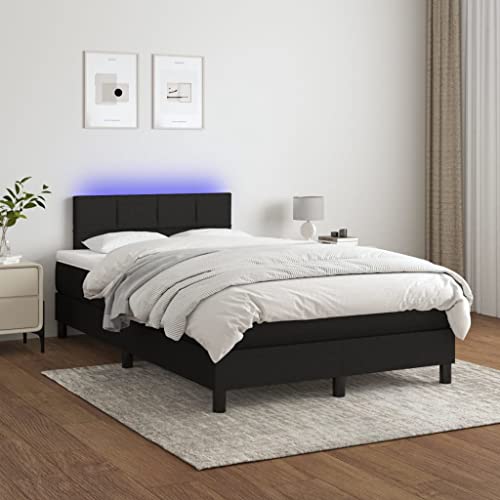 Willood Boxspringbett mit Matratze Bett Kopfteil LED, Einzelbett Bettgestell mit Lattenrost, Polsterbett Bettrahmen Schwarz 120x200 cm Stoff Block mit Quadraten von Willood
