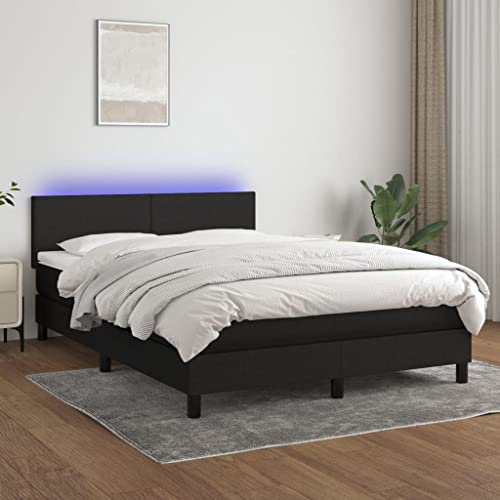 Willood Boxspringbett mit Matratze Bett Kopfteil LED, Einzelbett Bettgestell mit Lattenrost, Polsterbett Bettrahmen Schwarz 140x200 cm Stoff Schlichtes Design von Willood