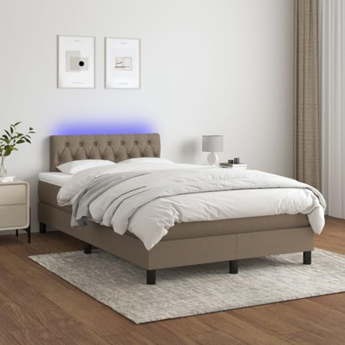 Willood Boxspringbett mit Matratze Bett Kopfteil LED, Einzelbett Bettgestell mit Lattenrost, Polsterbett Bettrahmen Taupe 120x200 cm Stoff Knopfheftung Design von Willood