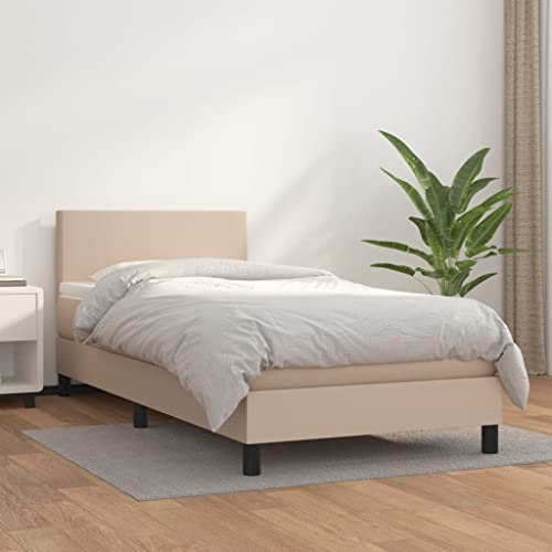 Willood Boxspringbett mit Matratze Cappuccino-Braun 90x200cm Kunstleder Kunstlederbett Polsterbett Bettgestell Bett Hotelbett Schlafzimmerbett Bettrahmen Lattenrost Schlichtes Design von Willood