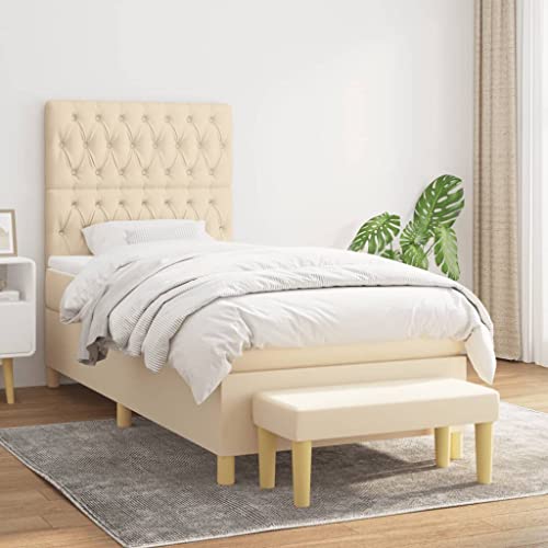 Willood Boxspringbett mit Matratze Creme 100x200cm Stoff Polsterbett Bett Doppelbett Bettrahmen Lattenrost Bettgestell Hotelbett Schlafzimmerbett Knopfheftung Design von Willood