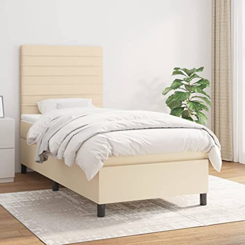 Willood Boxspringbett mit Matratze Creme 90x190 cm Stoff Einzelbett Bett Polsterbett Bettgestell Bettrahmen Lattenrost Hotelbett Schlafzimmerbett Horizontale Streifen von Willood