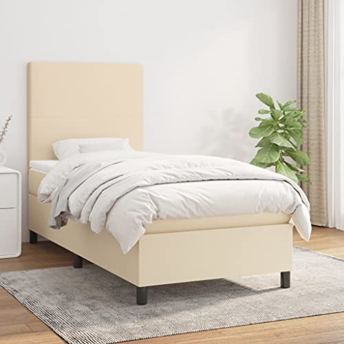 Willood Boxspringbett mit Matratze Creme 90x200 cm Stoff Schlichtes Design Hohes Kopfteil von Willood