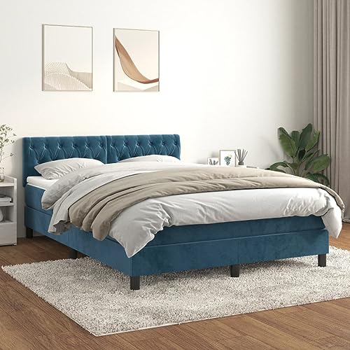 Willood Boxspringbett mit Matratze Dunkelblau 140x200 cm SamtKnopfheftung Design von Willood