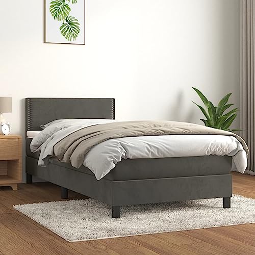 Willood Boxspringbett mit Matratze Dunkelgrau 90x190 cm SamtFlach mit Nägeln von Willood