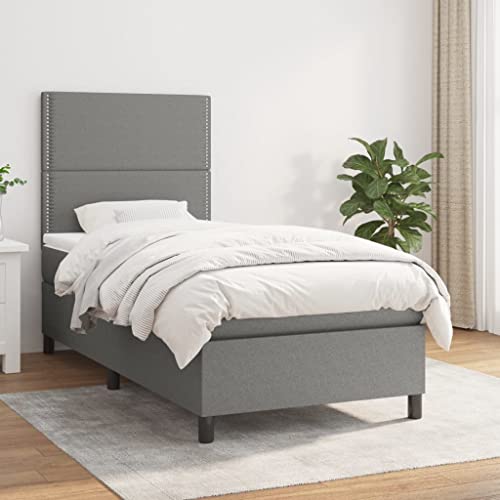 Willood Boxspringbett mit Matratze Dunkelgrau 90x190 cm Stoff Flach mit Nägeln Hohes Kopfteil von Willood