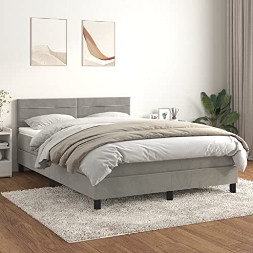 Willood Boxspringbett mit Matratze Hellgrau 140x200 cm SamtHorizontale Streifen von Willood
