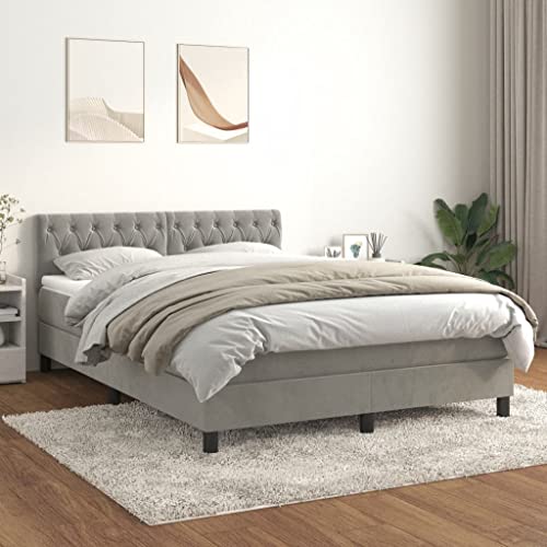 Willood Boxspringbett mit Matratze Hellgrau 140x200 cm SamtKnopfheftung Design von Willood