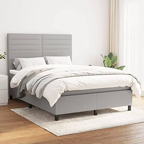 Willood Boxspringbett mit Matratze Hellgrau 140x200 cm Stoff Horizontale Streifen Hohes Kopfteil von Willood