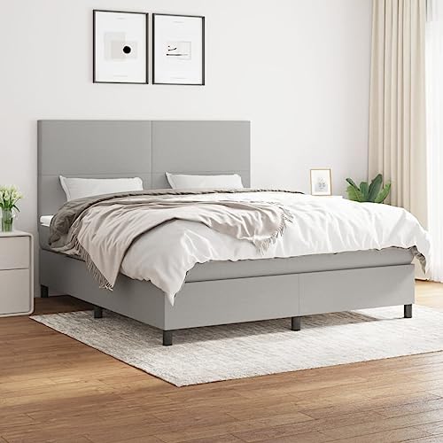 Willood Boxspringbett mit Matratze Hellgrau 160x200 cm Stoff Schlichtes Design Hohes Kopfteil von Willood