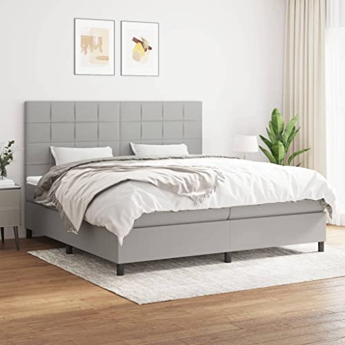 Willood Boxspringbett mit Matratze Hellgrau 200x200 cm Stoff Block mit Quadraten Hohes Kopfteil von Willood