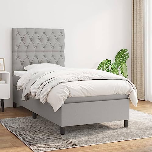 Willood Boxspringbett mit Matratze Hellgrau 80x200 cm Stoff Knopfheftung Design Hohes Kopfteil von Willood