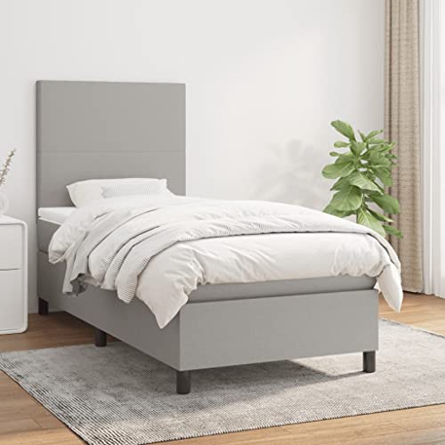 Willood Boxspringbett mit Matratze Hellgrau 90x190 cm Stoff Schlichtes Design Hohes Kopfteil von Willood