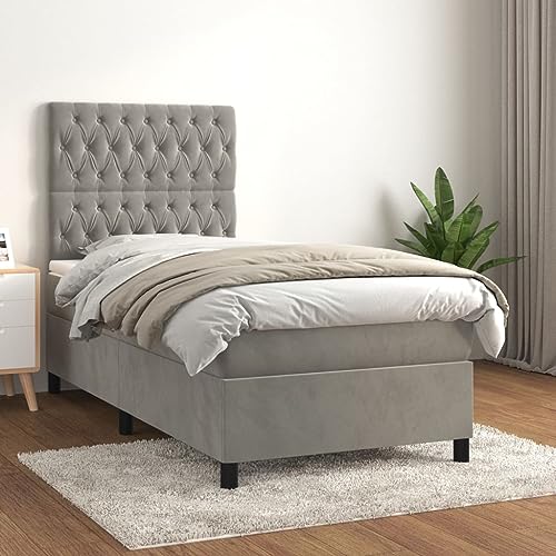 Willood Boxspringbett mit Matratze Hellgrau 90x200cm Bett Polsterbett Bettrahmen Bettgestell Lattenrost Hotelbett Schlafzimmerbett Einzelbett/Doppelbett Samt Stil5 von Willood