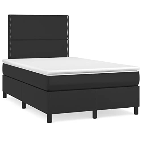 Willood Boxspringbett mit Matratze Kunstlederbett Polsterbett Bettgestell Bettrahmen Lattenrost Bett Hotelbett Schlafzimmerbett Schwarz 120x190cm Kunstleder Flach mit Nägeln von Willood