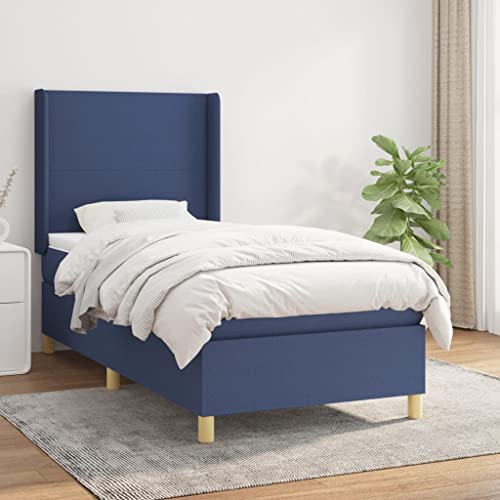 Willood Boxspringbett mit Matratze Polsterbett mit Lattenrost Kopfteil mit Ohren Verstellbare Höhe Blau 100 x 200 cm-Schlichtes Design von Willood