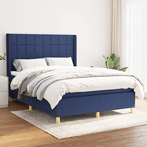 Willood Boxspringbett mit Matratze Polsterbett mit Lattenrost Kopfteil mit Ohren Verstellbare Höhe Blau 140 x 190 cm-Block mit Quadraten von Willood